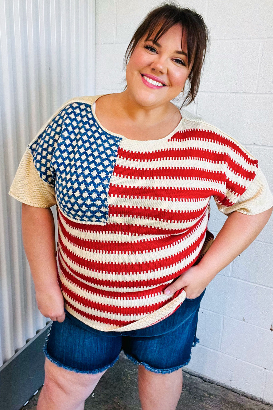 American Flag Jacquard Knit Sweater Top