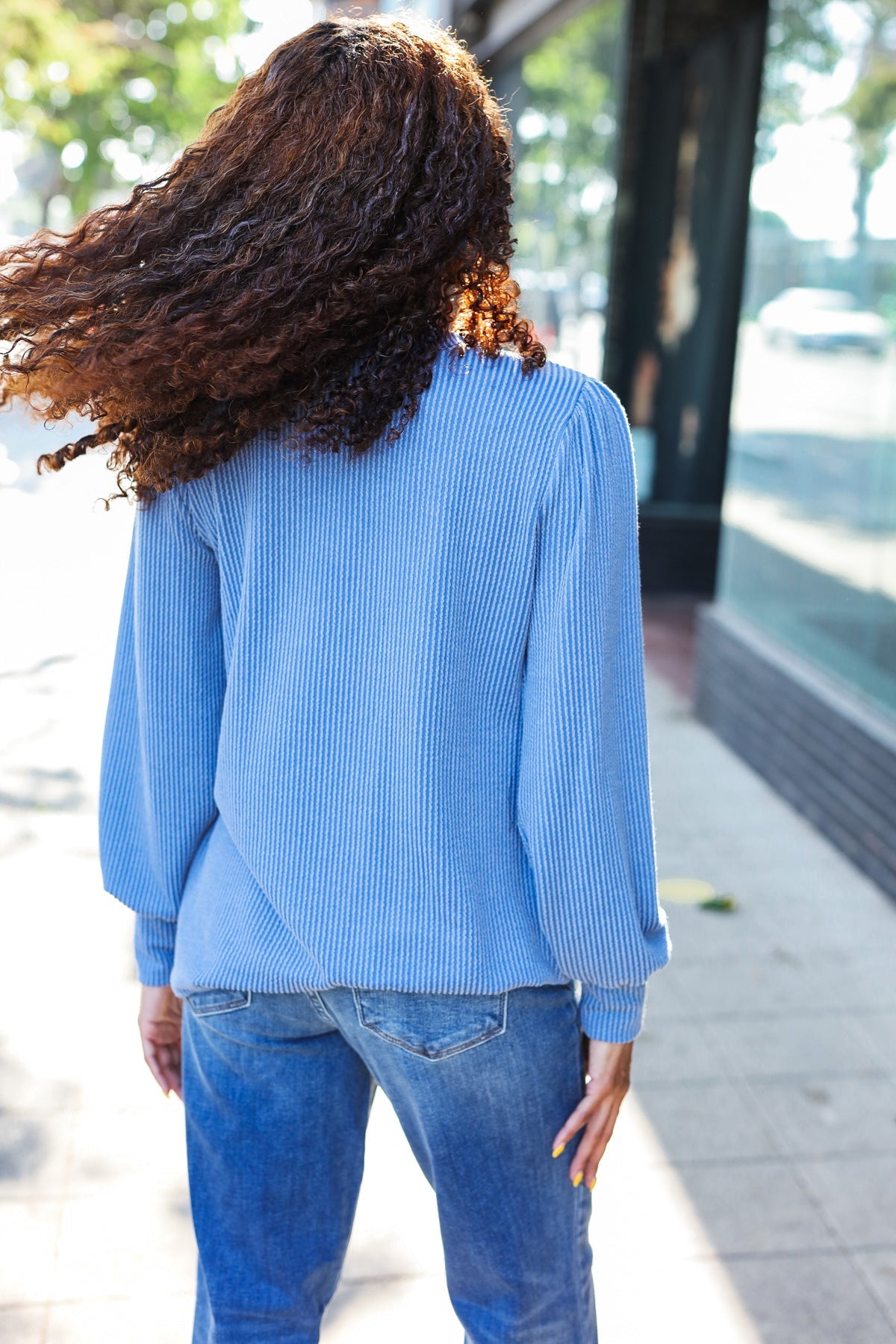 Everyday Vintage Denim Rib Mineral Wash Long Sleeve Top