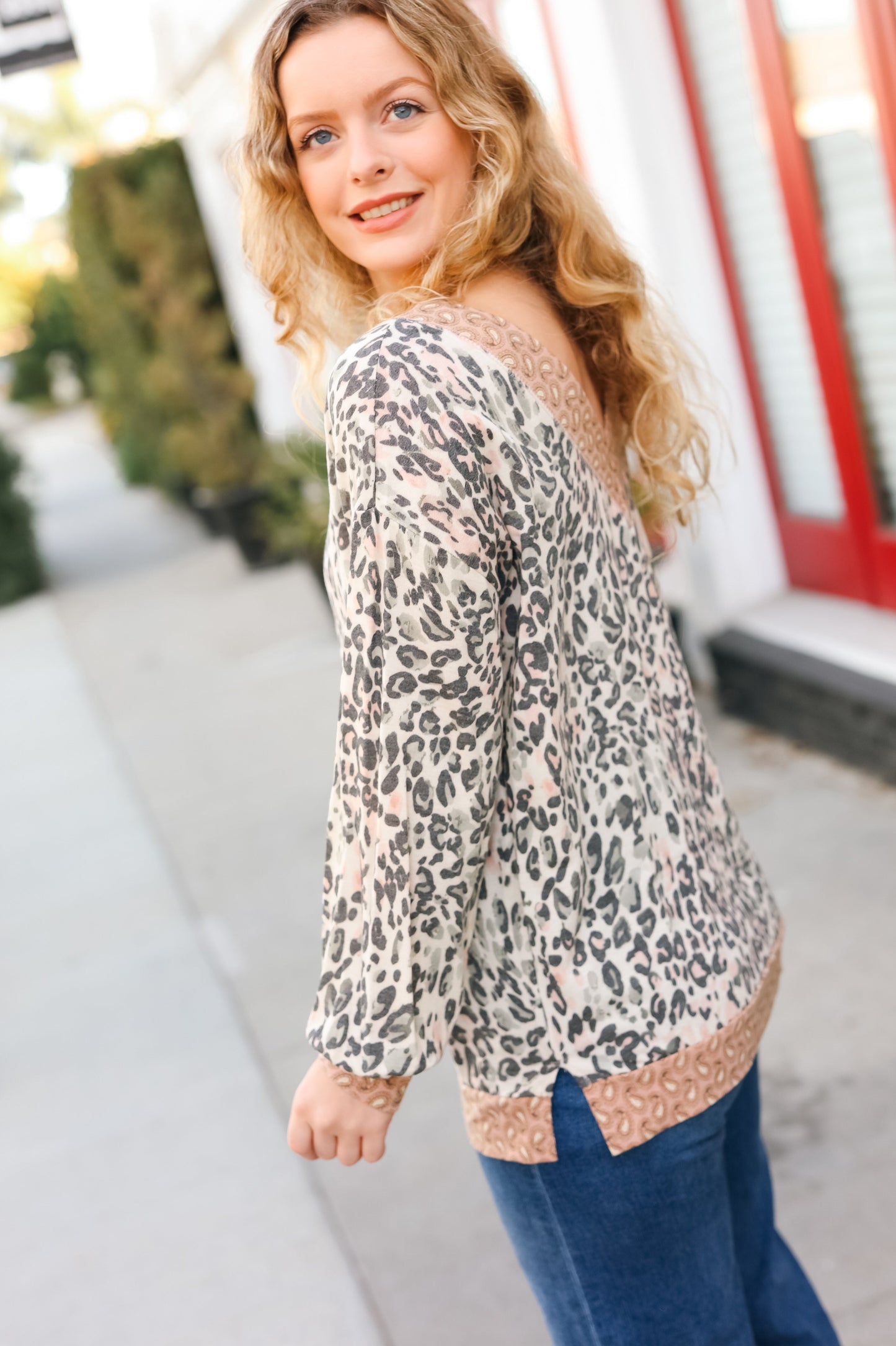 Go All Out Cream Animal Print Paisley Print V Neck Top