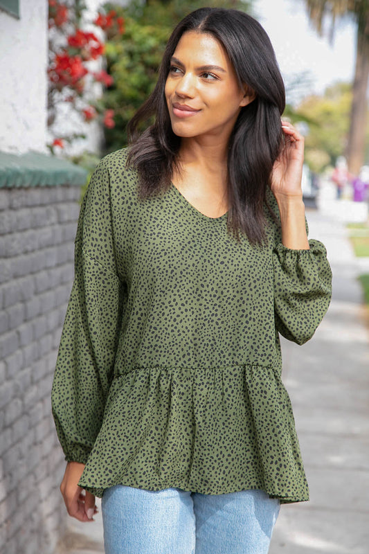 Moss Green Leopard Wool Dobby Woven Knit Top