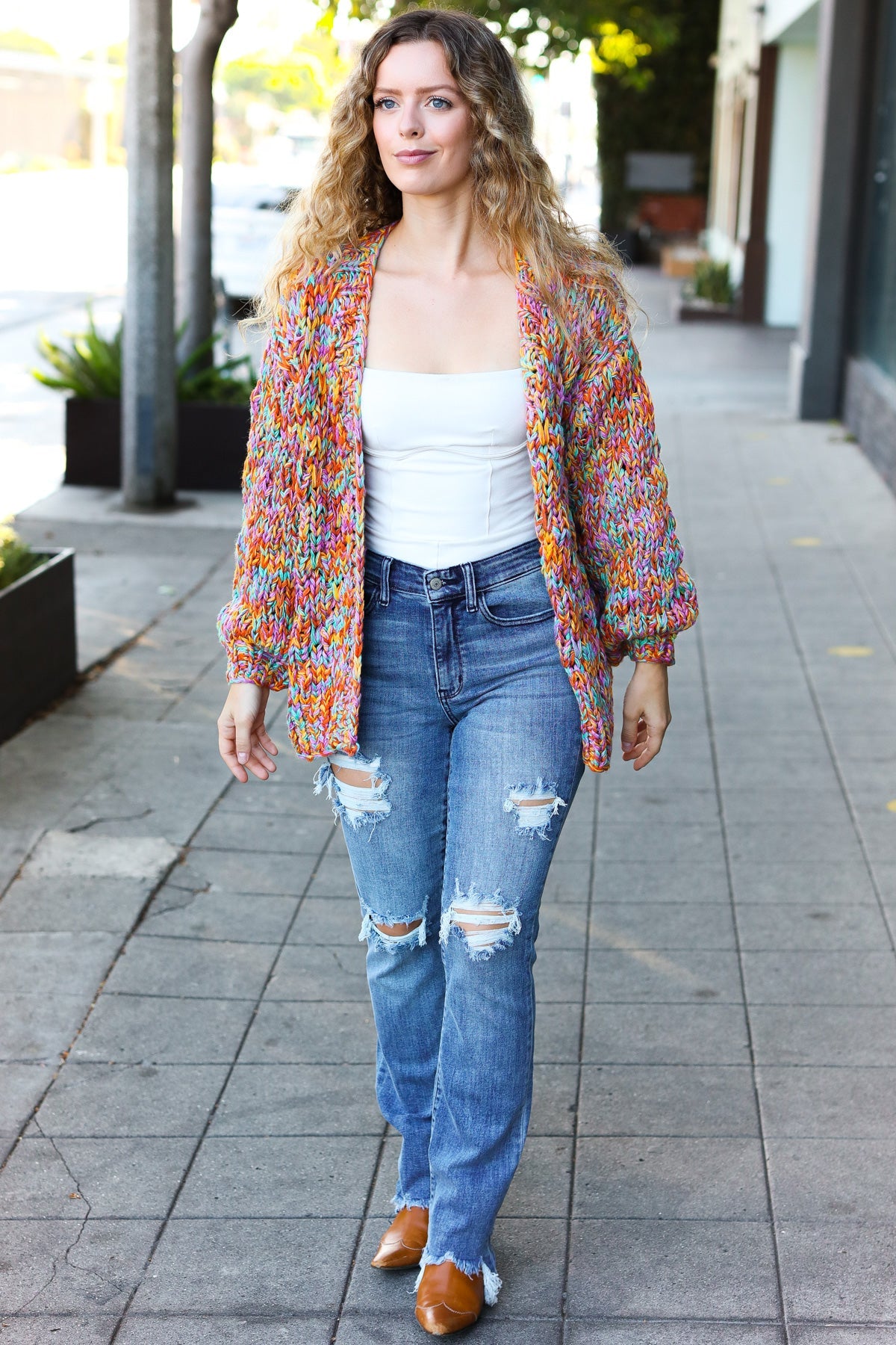 Be Your Best Multicolor Chunky Knit Open Cardigan