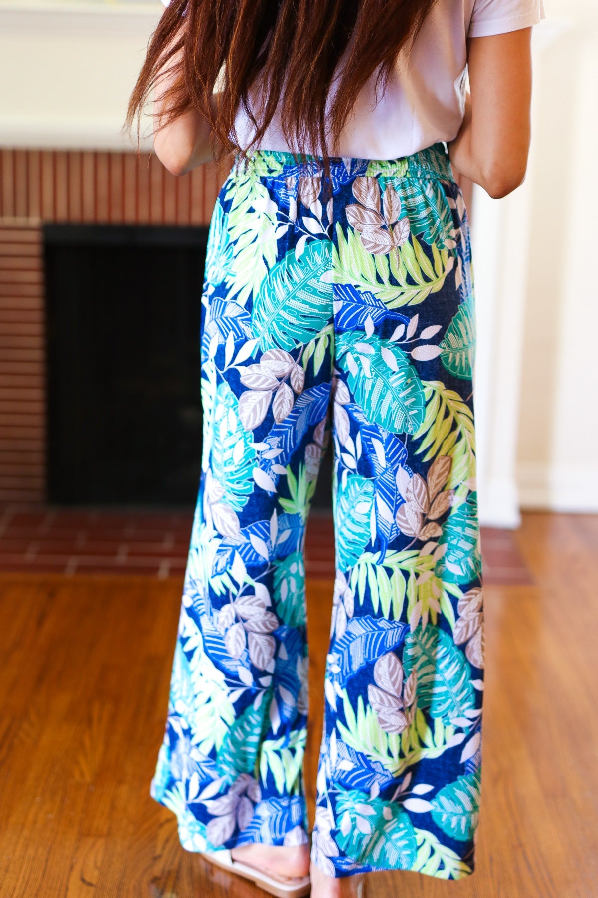 Tropical Boho Smocked Waist Side Slit Palazzo Pants