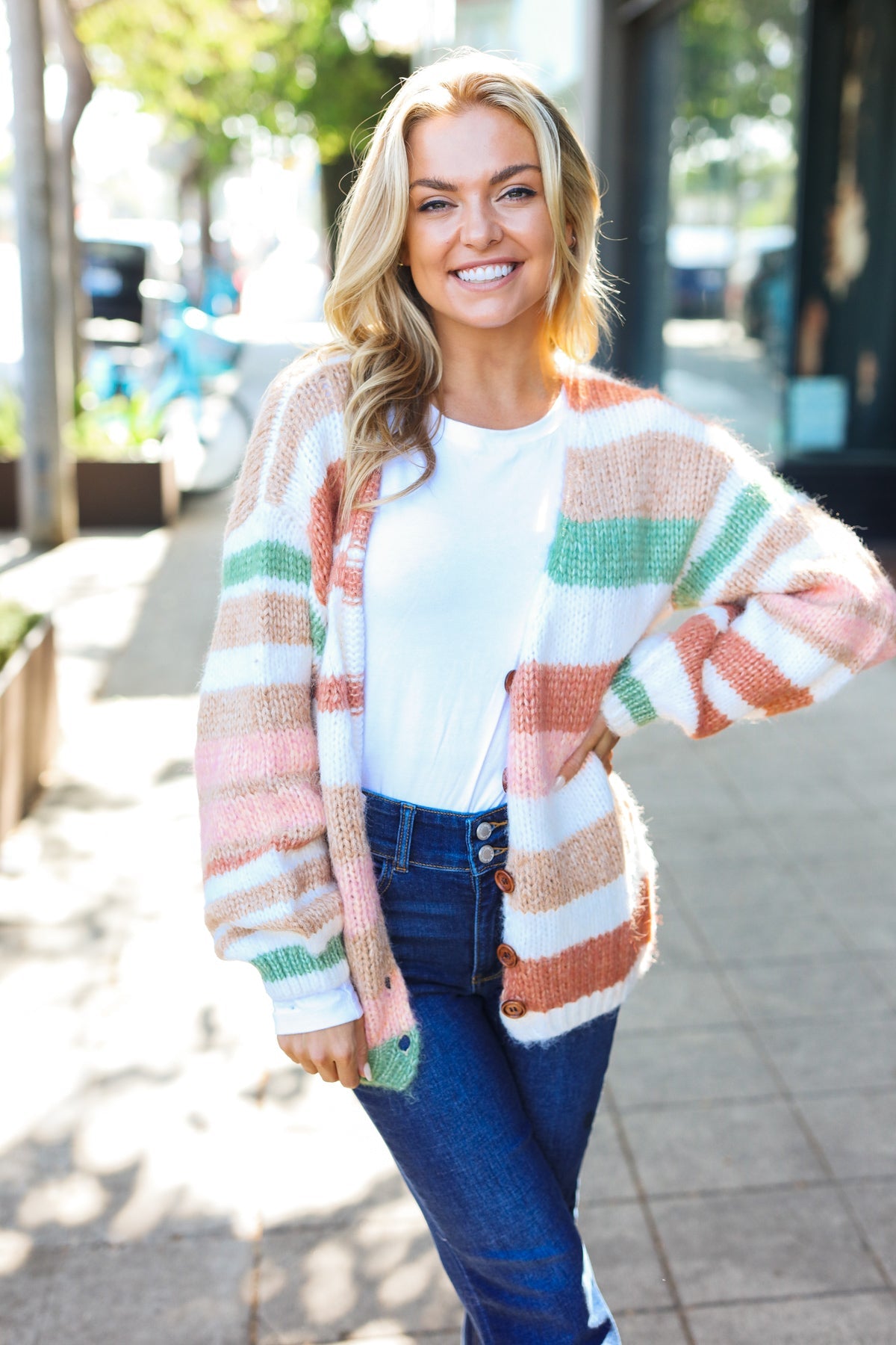 Fall Vibes Taupe & Sage Stripe Button Down Cardigan