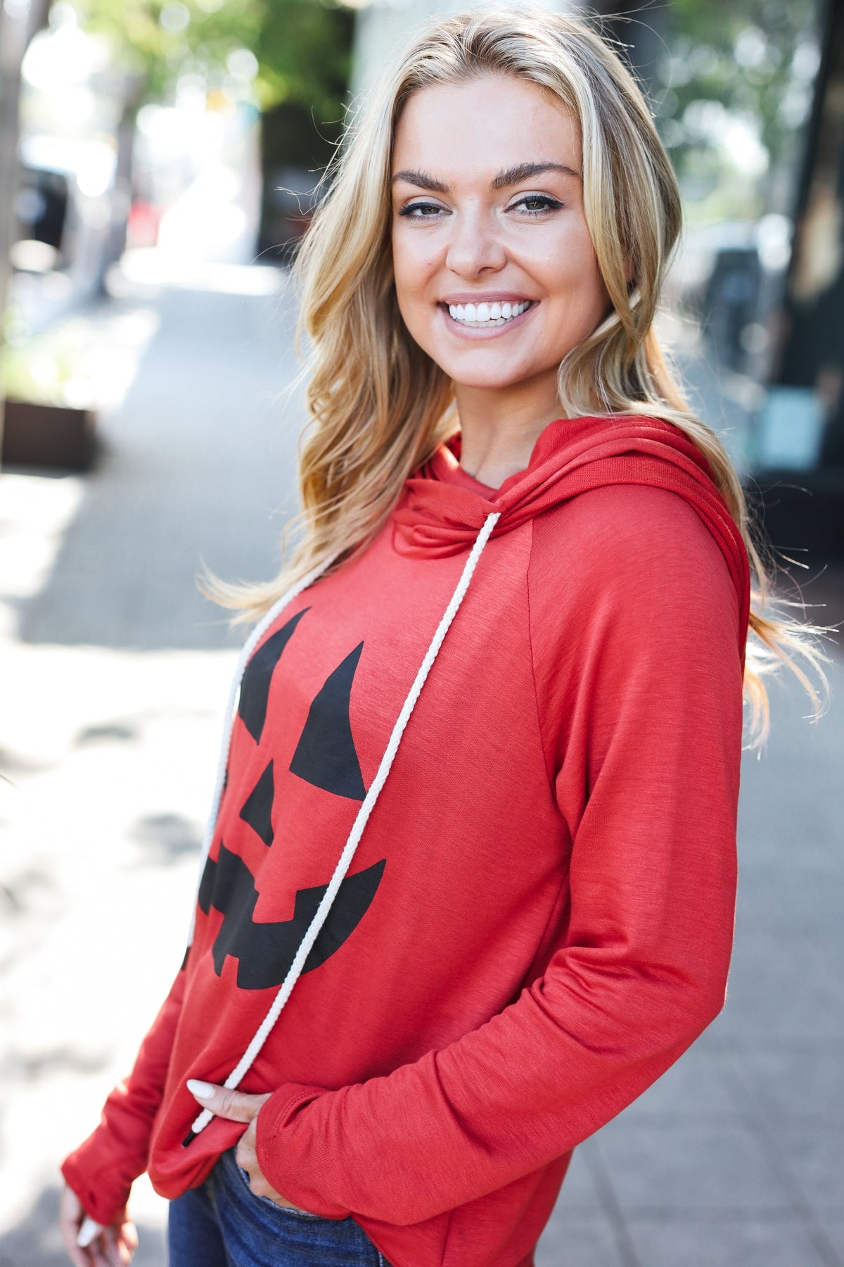 Halloween Jack-O-Lantern Terry Thumb Hole Double Hoodie