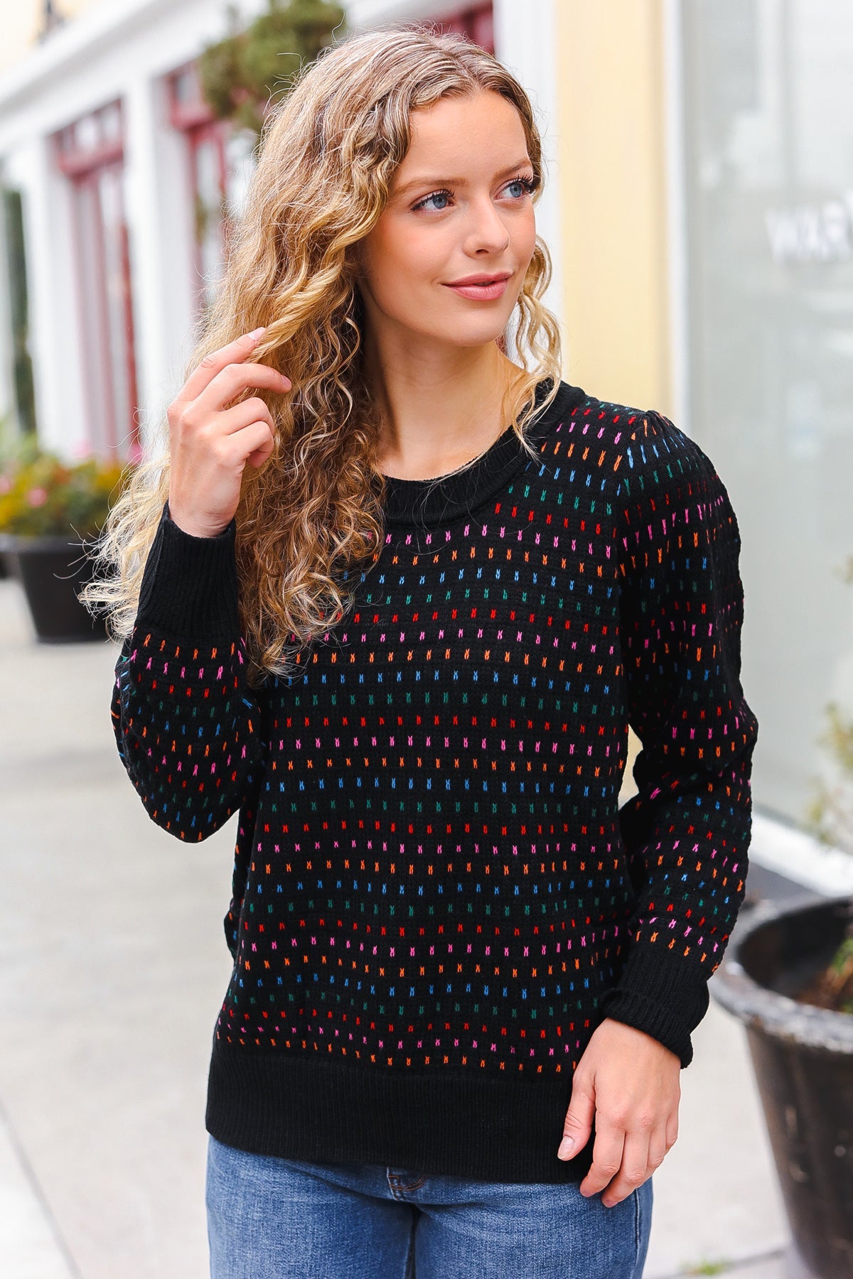 Spread Joy Black & Multicolor Jacquard Knit Sweater