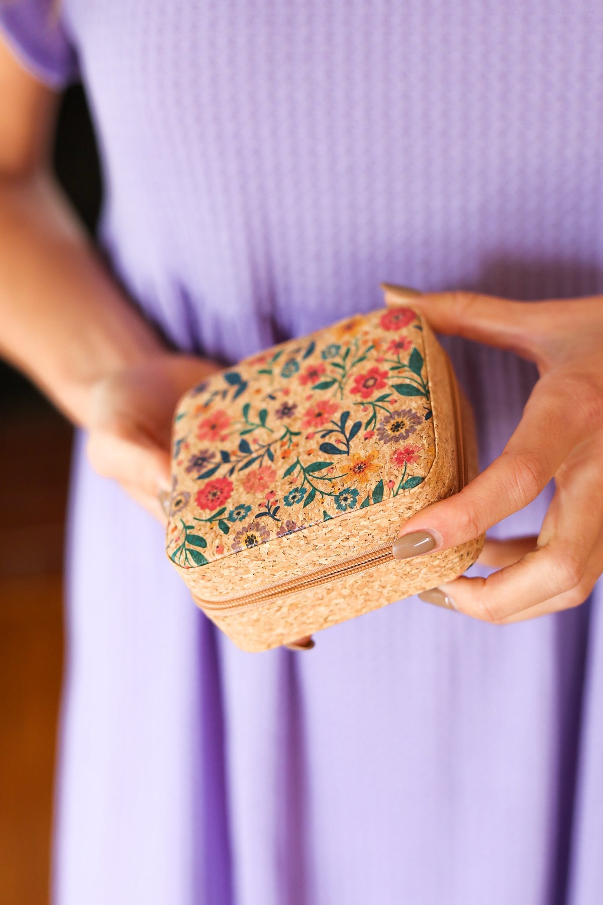 Floral & Cork Travel Jewelry Box