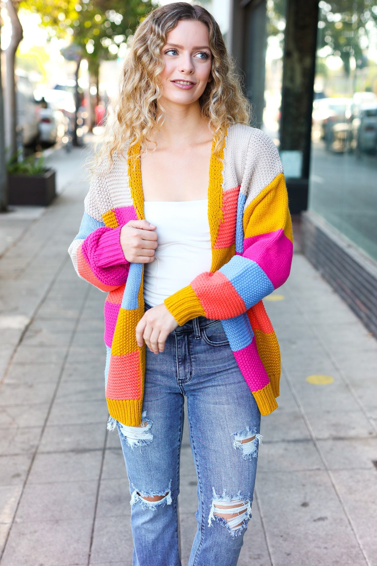 Spread Joy Multicolor Chunky Knit Color Block Patchwork Cardigan