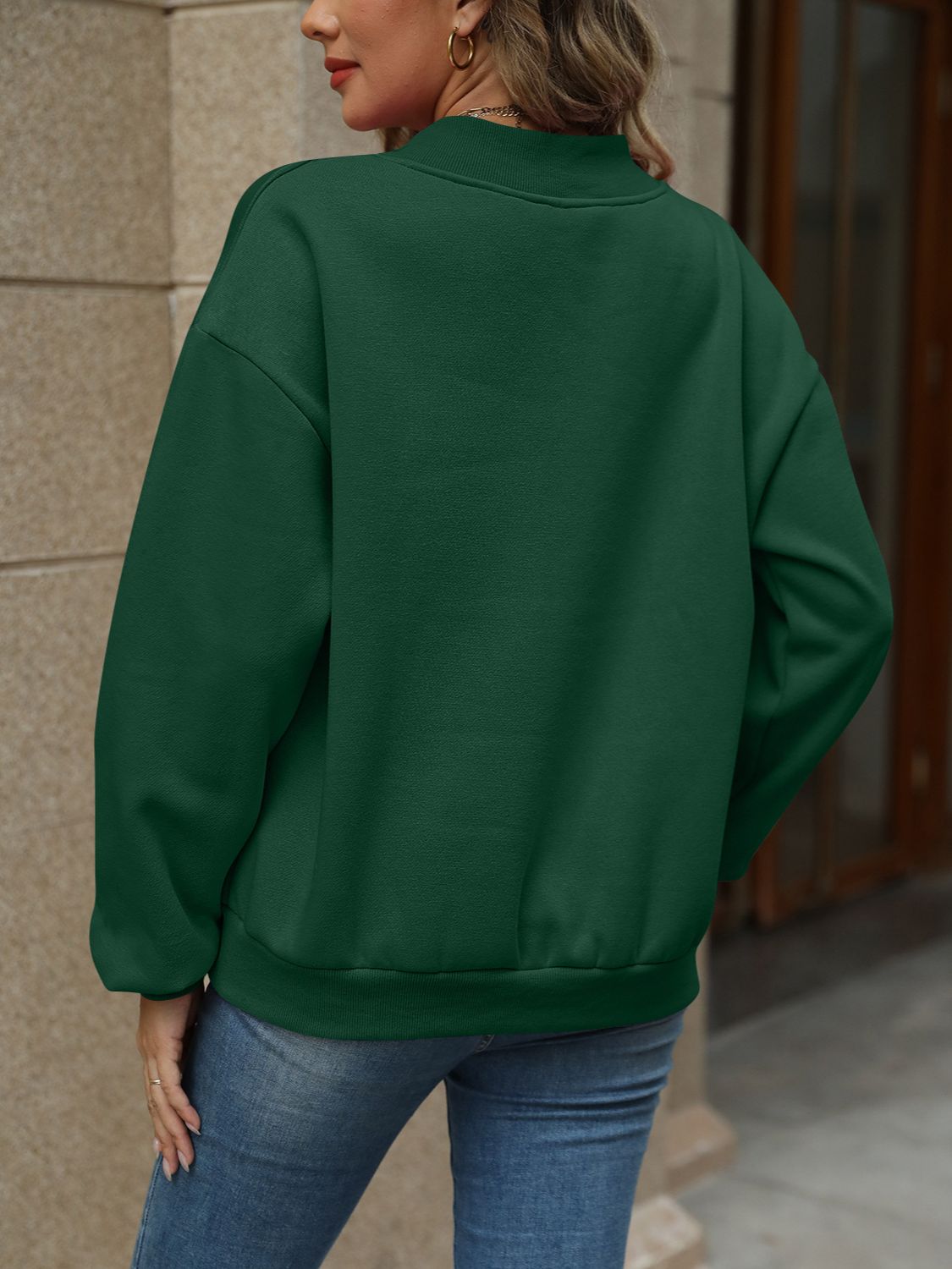 V-Neck Long Sleeve Dropped Shoulder Sweatshirt