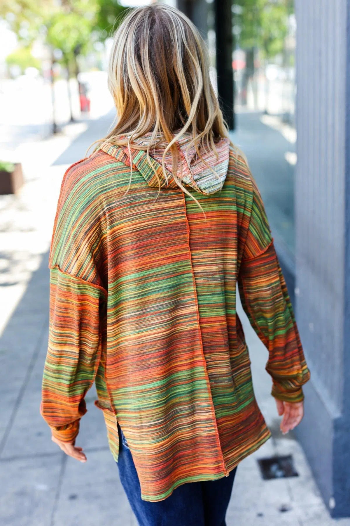 Orange & Green Space Dye Thermal Hoodie – Cozy & Stylish, [Evelyns Fashion]