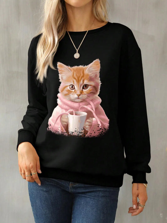 Cat Sweatshirts for Women-Evelyns Fashion