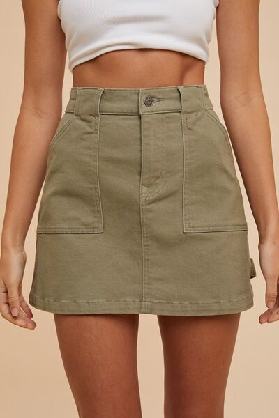 Annie Wear Cargo Denim Mini Skirt-Evelyns Fashion