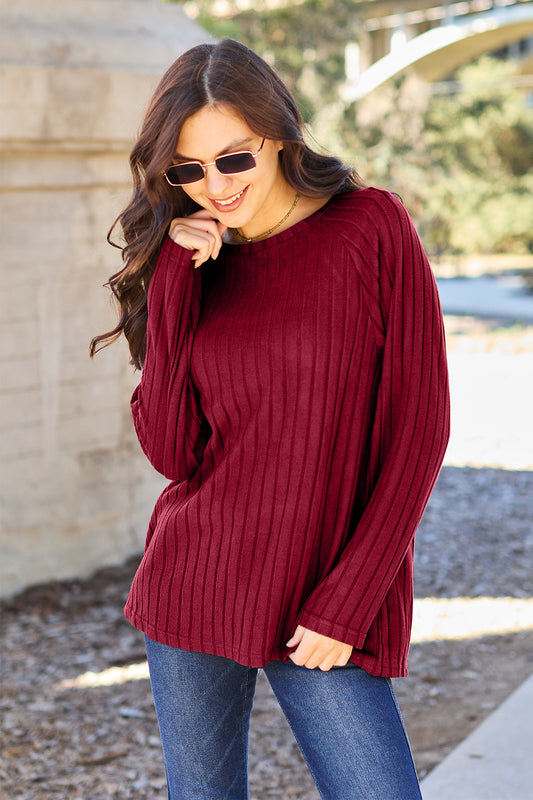 Basic Bae Full Size Ribbed Knit Top-Evelyns Fashion