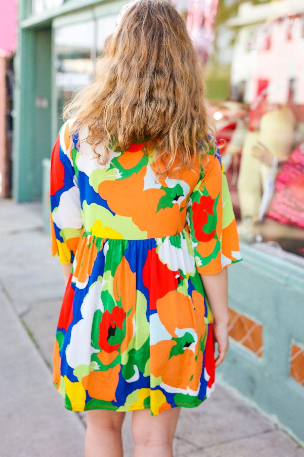 Bright Thoughts Green Floral Print V Neck Babydoll Dress-Evelyn's-Fashion