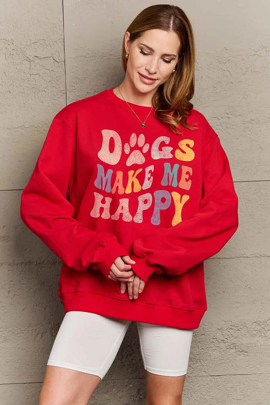 Celebrate Love: Simply Love Full Size 'DOGS MAKE ME HAPPY' Sweatshirt-Evelyn's-Fashion