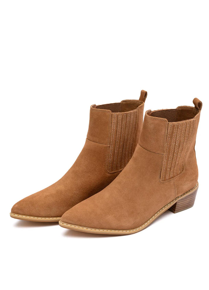 Classic & Chic: Leonor Suede Ankle Boot in Tan-Evelyns Fashion