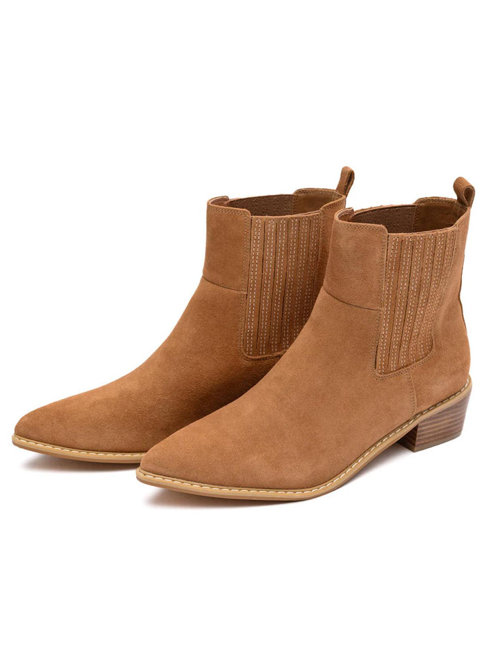 Classic & Chic: Leonor Suede Ankle Boot in Tan-Evelyns Fashion