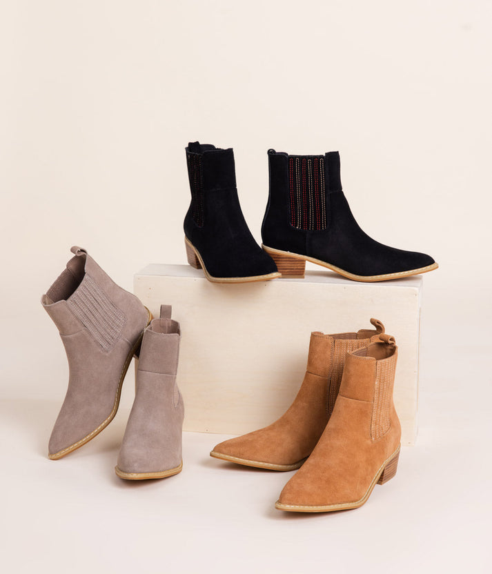 Classic & Chic: Leonor Suede Ankle Boot in Tan-Evelyns Fashion