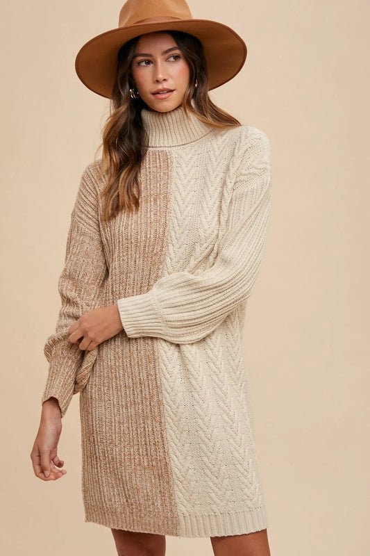 Cozy Elegance: Annie's Turtleneck Sweater Dress-Evelyns Fashion