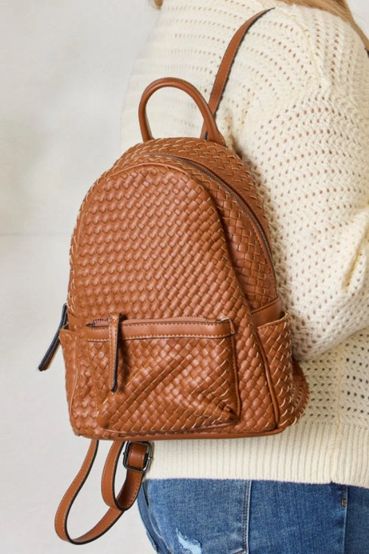 Eco-Friendly Elegance: PU Leather Woven Backpack-Evelyns Fashion