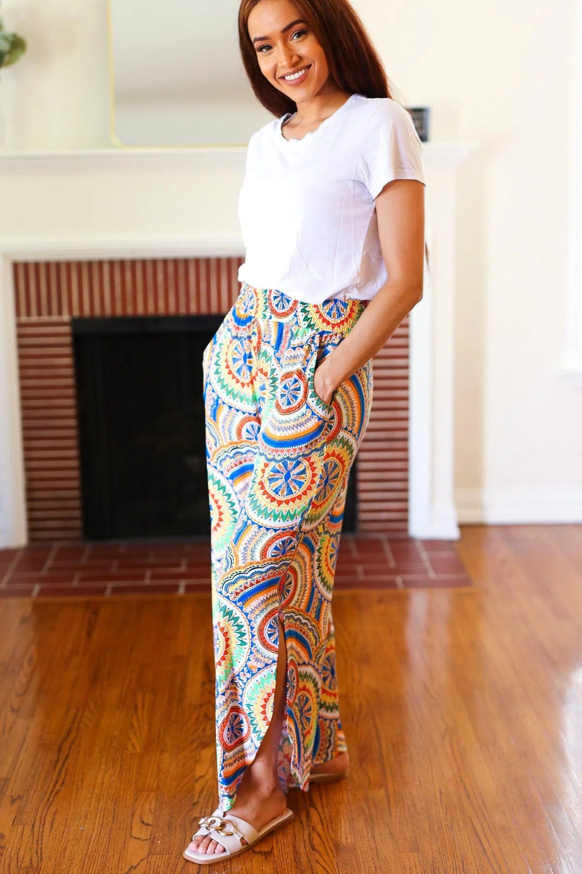 Flowy Side Slit Palazzo Pants-Evelyns Fashion