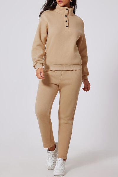 Half Snap Turtleneck Top and Pants Active Set-Evelyns Fashion