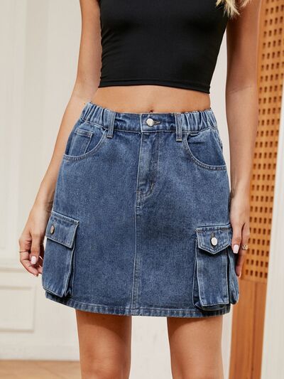 High Waist Denim Skirt-Evelyns Fashion