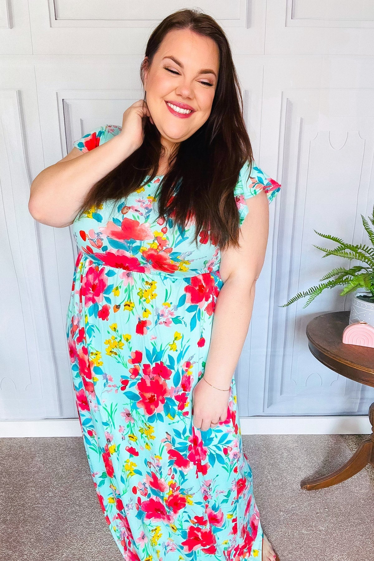 What A Vision Aqua Floral Fit & Flare Maxi Dress