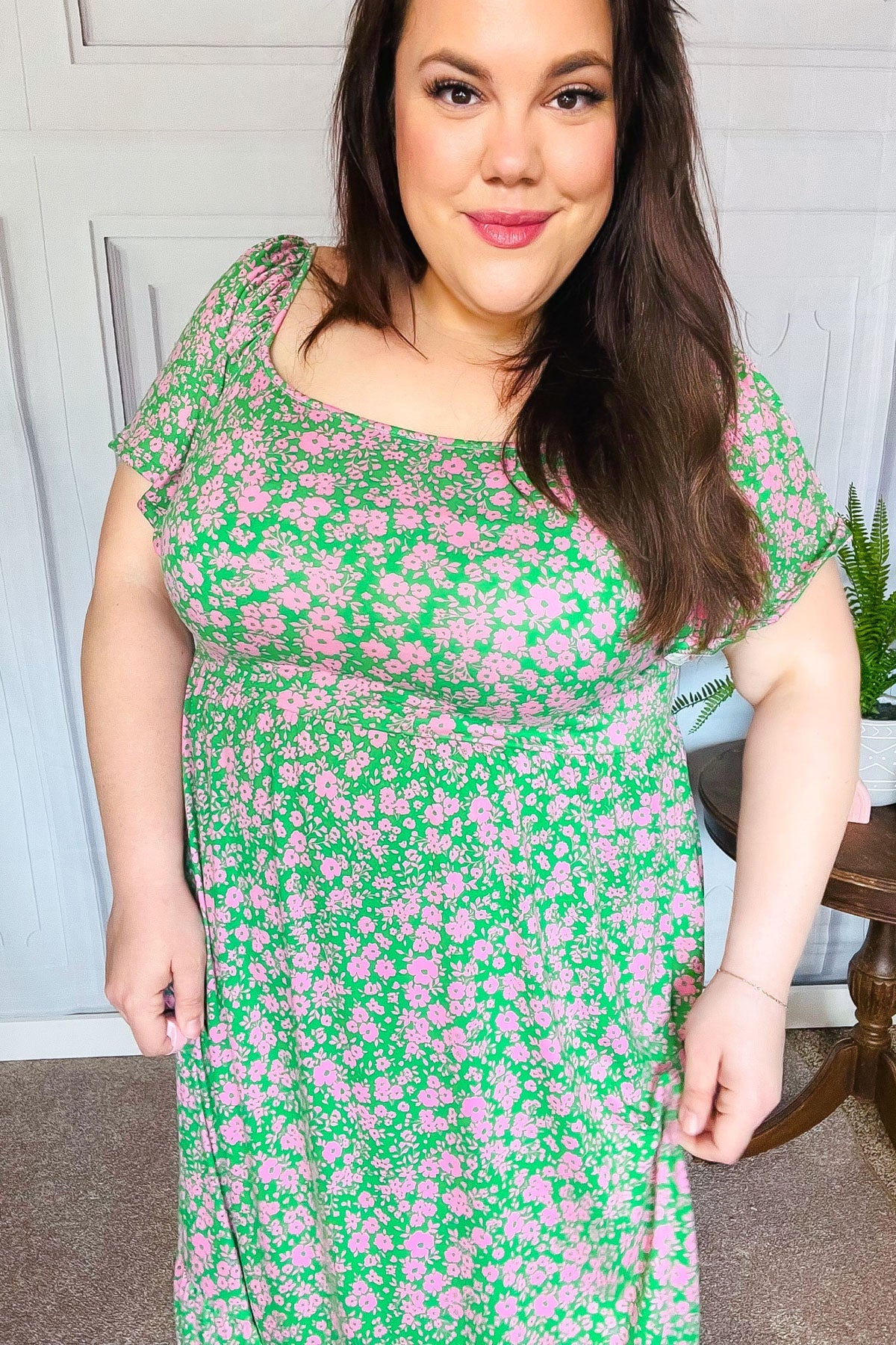 Perfectly You Green Ditzy Floral Fit & Flare Maxi Dress