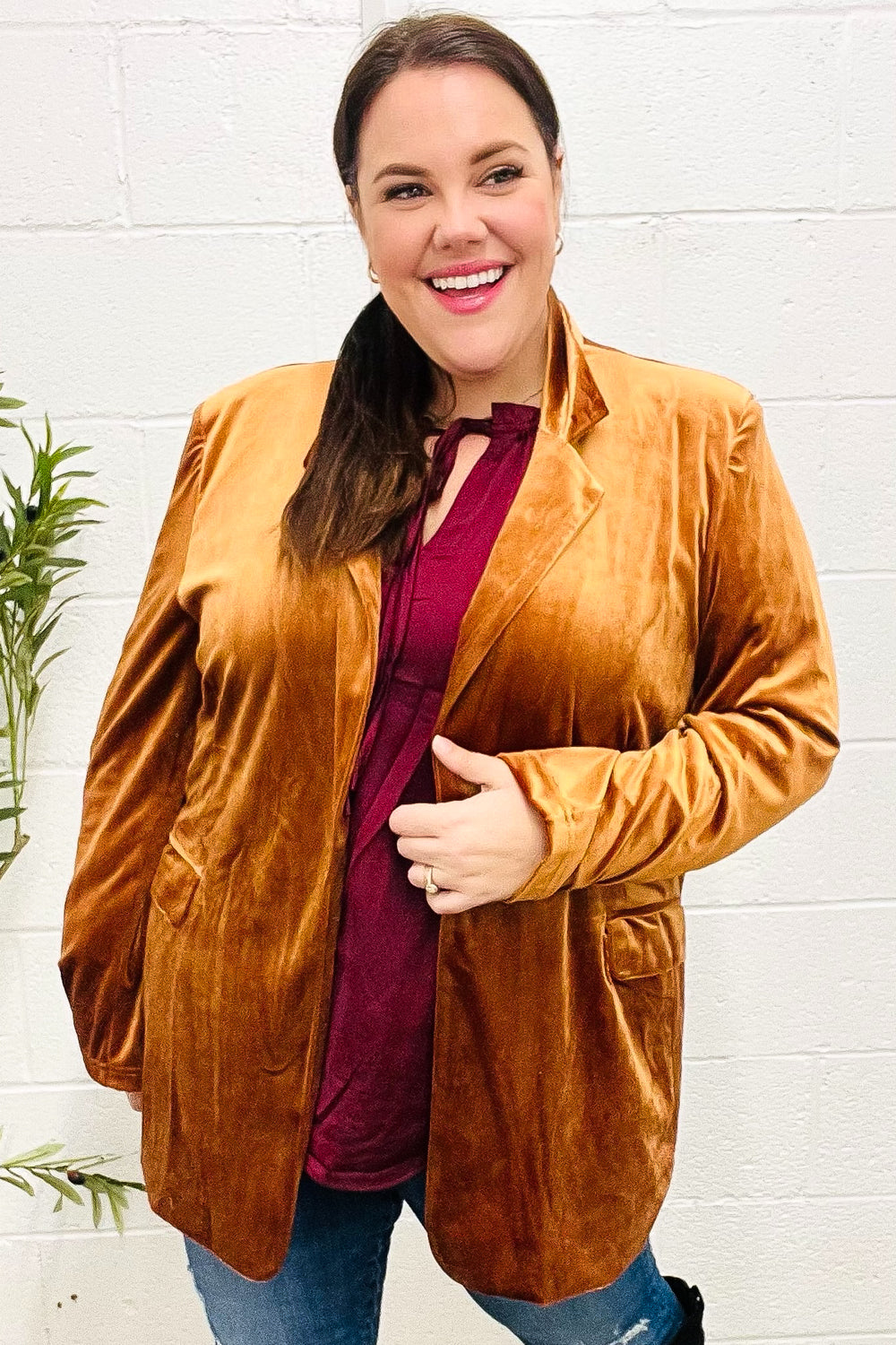 Holiday Stunner Rust Velvet Lapel Blazer