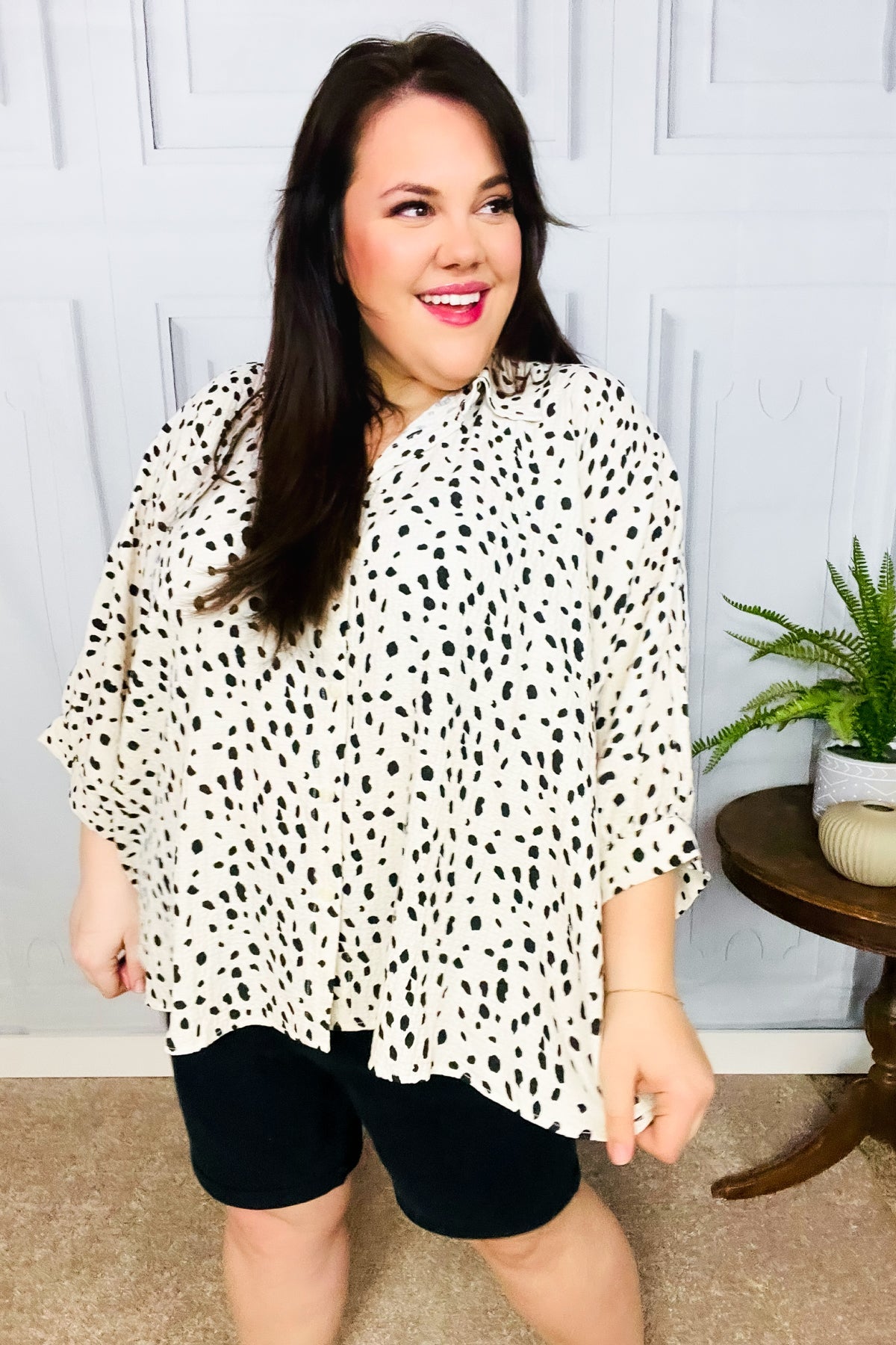 Diva Loving Ivory Leopard Print Button Down Oversized Top