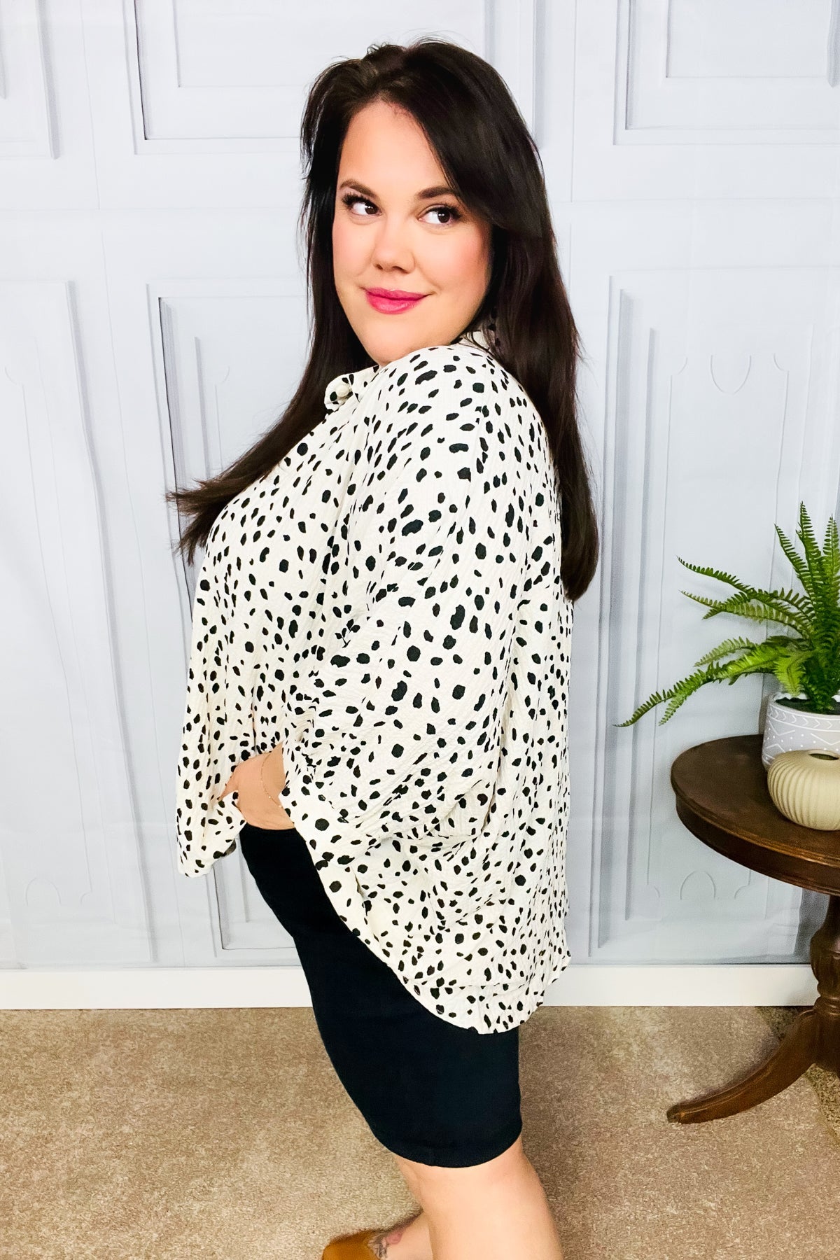 Diva Loving Ivory Leopard Print Button Down Oversized Top