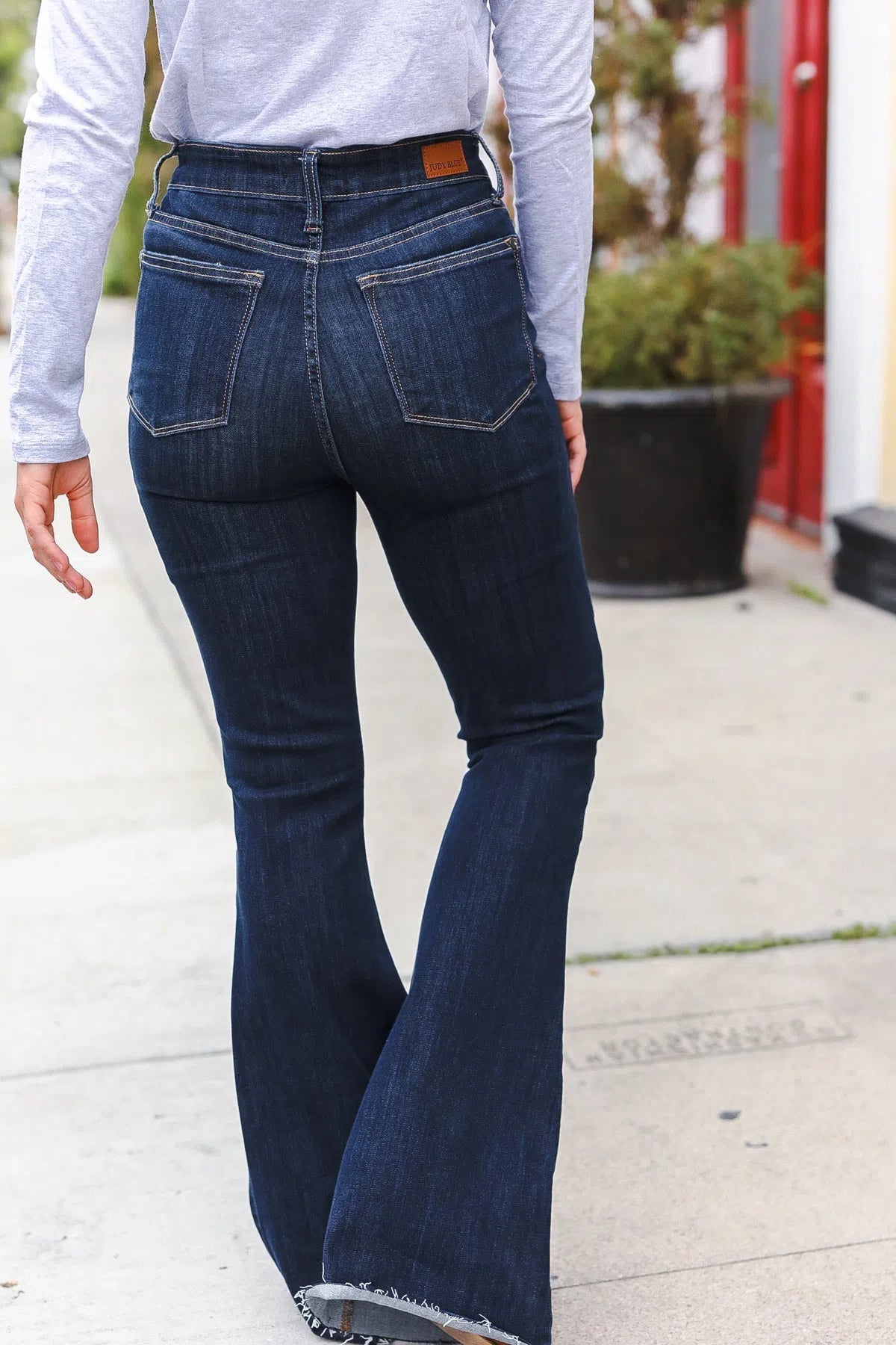 Judy Blue Dark Wash Raw Hem Jeans-Evelyns Fashion