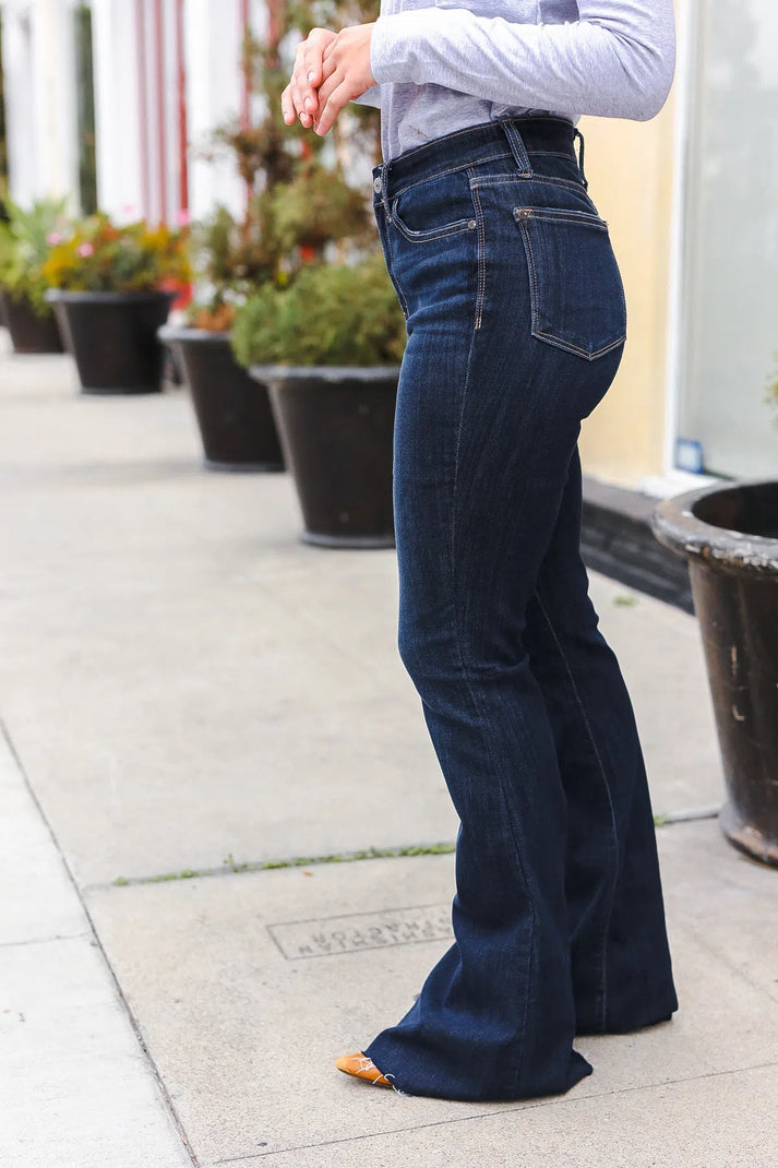 Judy Blue Dark Wash Raw Hem Jeans-Evelyns Fashion