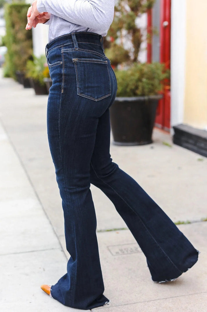 Judy Blue Dark Wash Raw Hem Jeans-Evelyns Fashion