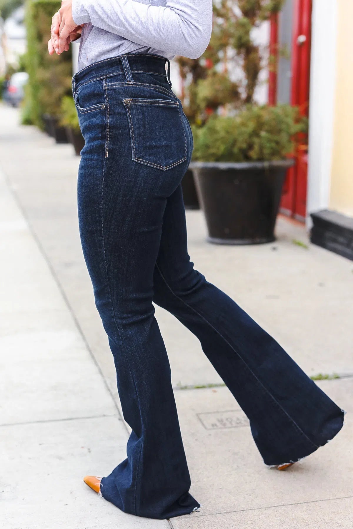 Judy Blue Dark Wash Raw Hem Jeans-Evelyns Fashion