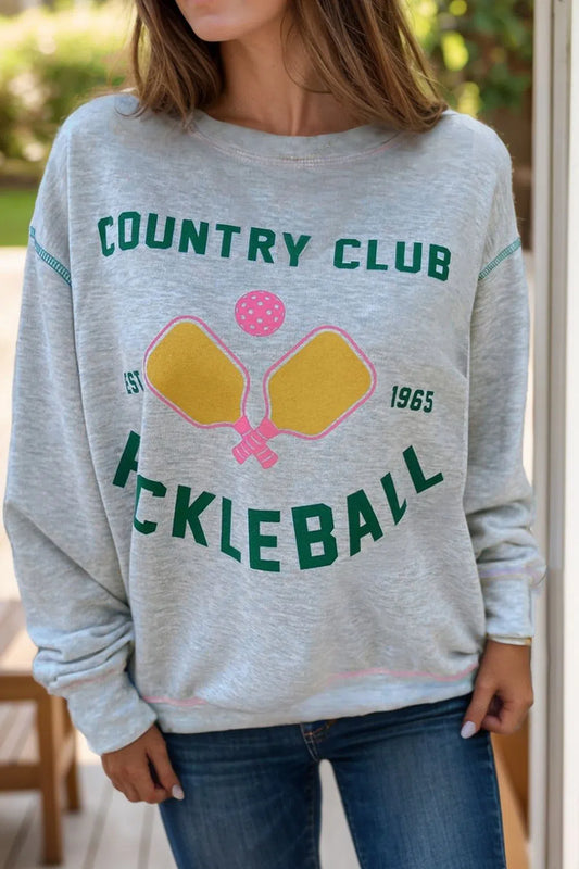 Playful Comfort: Pickleball Round Neck Dropped Shoulder Sweatshirt-Evelyn's-Fashion