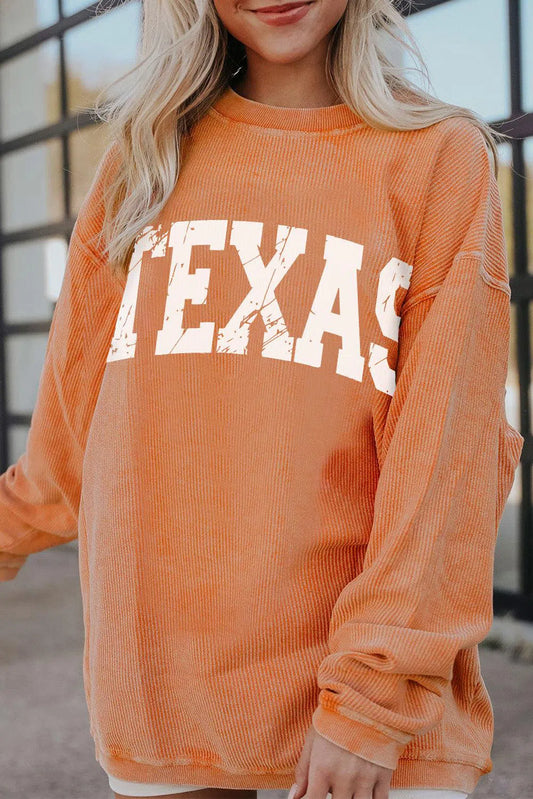 Proud & Cozy: TEXAS Round Neck Long Sleeve Sweatshirt-Evelyn's-Fashion