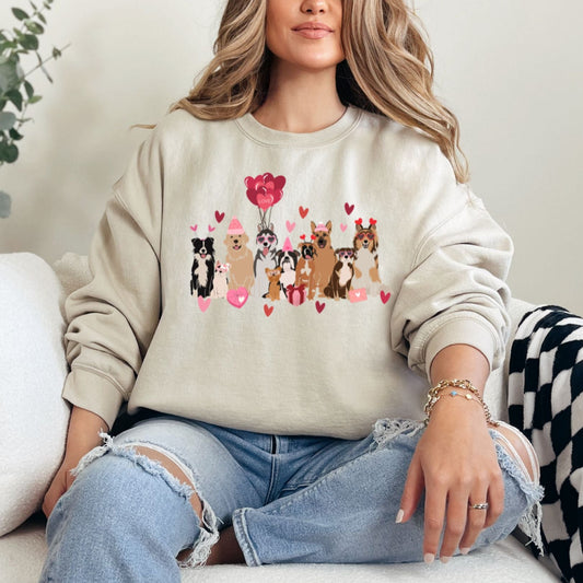 Puppy Love: Valentine Dogs Graphic Sweatshirt-Evelyn's-Fashion