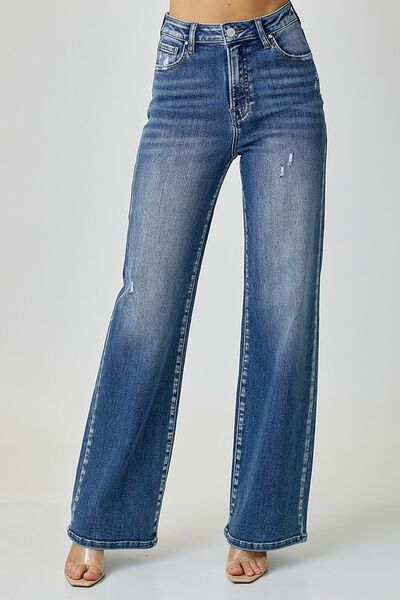 RISEN High Waist Jeans with Pockets-Evelyns Fashion