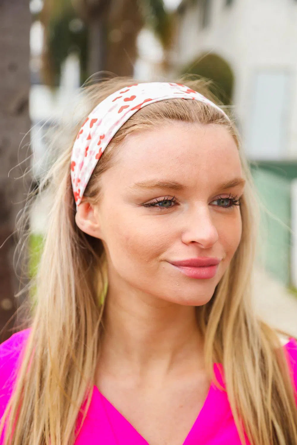 Red & Pink Heart Print Stretchy Twist Headband-Evelyn's-Fashion