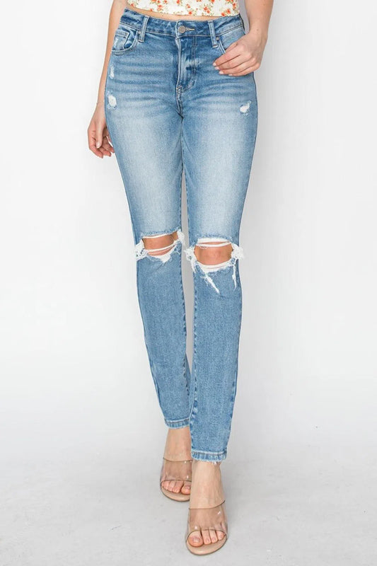 Risen Full Size High Rise Knee Distressed Skinny Jeans-Evelyns Fashion