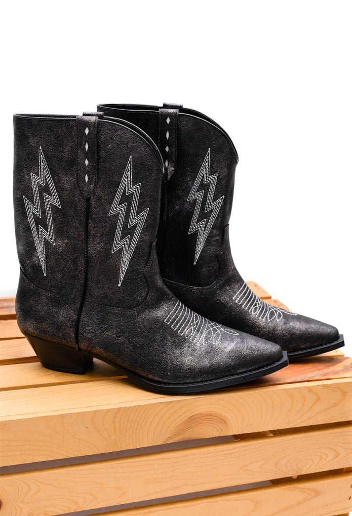 Shine Bright: Bowie Metallic Boot in Black for Statement Looks-Evelyns Fashion