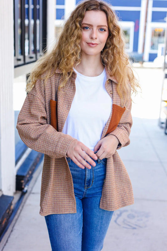 Stylish Rust Plaid Shacket: Perfect for Any Season-Evelyns Fashion