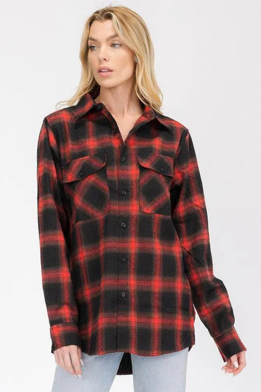 Timeless Comfort: Full Plaid Checkered Flannel Long Sleeve-Evelyns Fashion