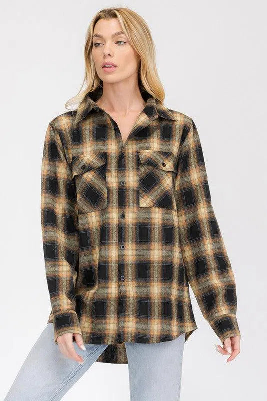 Timeless Comfort: Full Plaid Checkered Flannel Long Sleeve-Evelyns Fashion