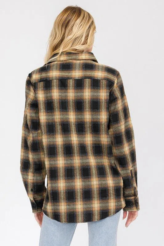 Timeless Comfort: Full Plaid Checkered Flannel Long Sleeve-Evelyns Fashion