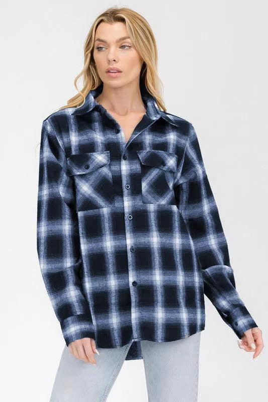 Timeless Comfort: Full Plaid Checkered Flannel Long Sleeve-Evelyns Fashion