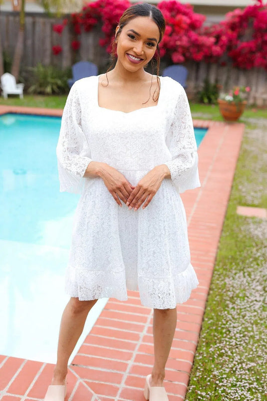 Timeless Grace: Diva Dreams White Lace Dress for Every Occasion-Evelyns Fashion