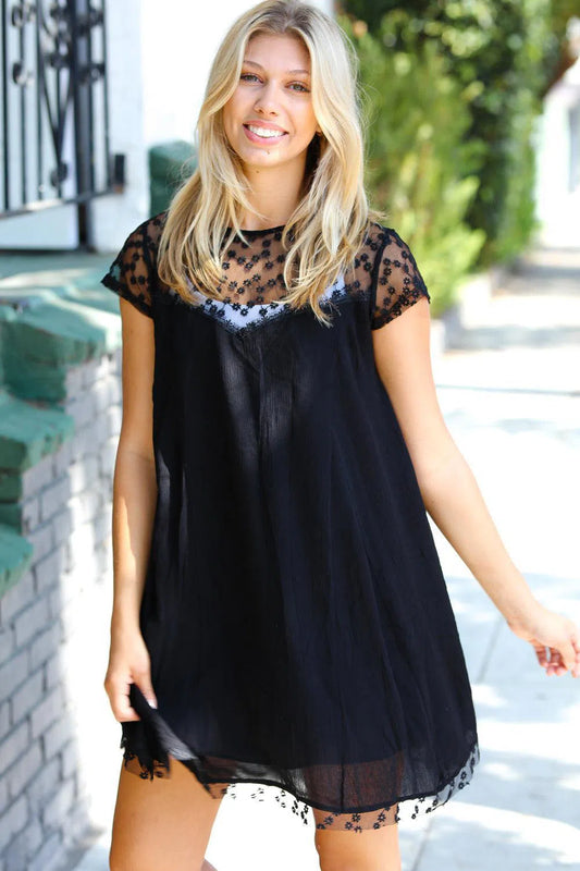 Timeless Sophistication: Elegant Black Embroidered Dress-Evelyns Fashion