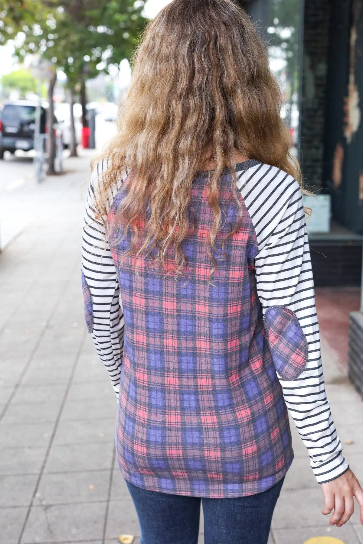 Timeless Style: Plaid Pullover with Elbow Patches-Evelyns Fashion